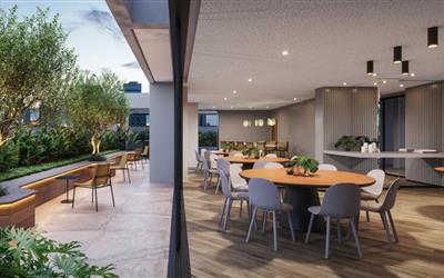Salão de festas com varanda, possibilitando
a integração entre os ambientes