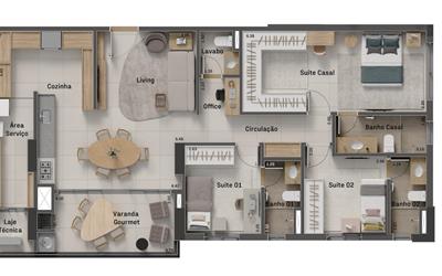 Planta tipo - 118,93 m² (3 suítes - final 02)