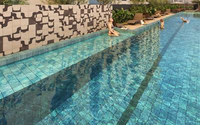 Perspectiva ilustrada da piscina com raia de 25 metros